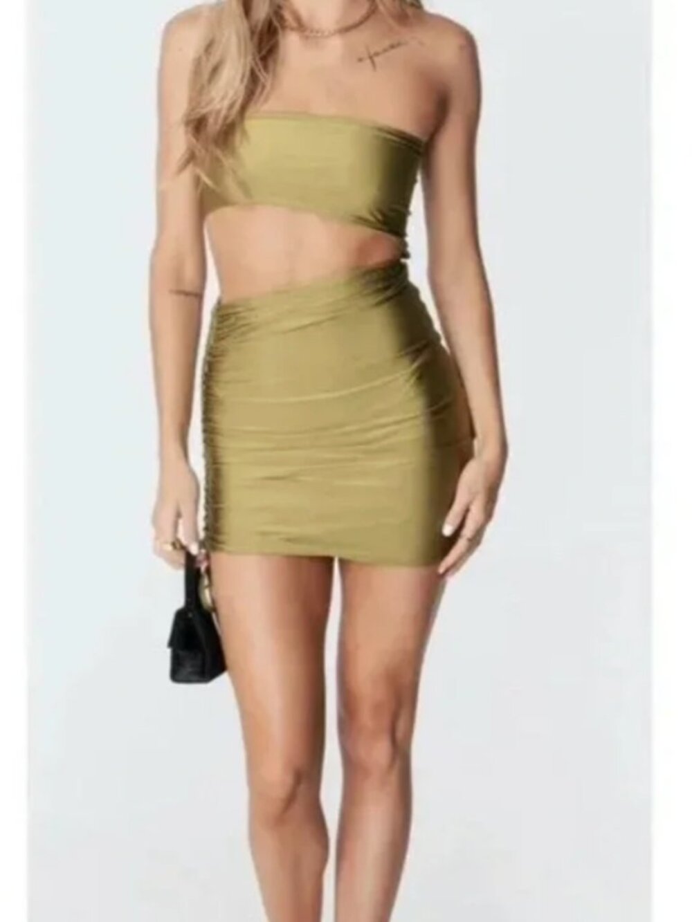 Edikted Strapless Cut out Mini Dress Green Womens Sz Small Party Edgy Festival